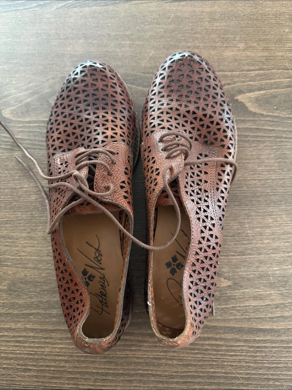 Patricia Nash Brown Laser-Cut Lace-Up Flats